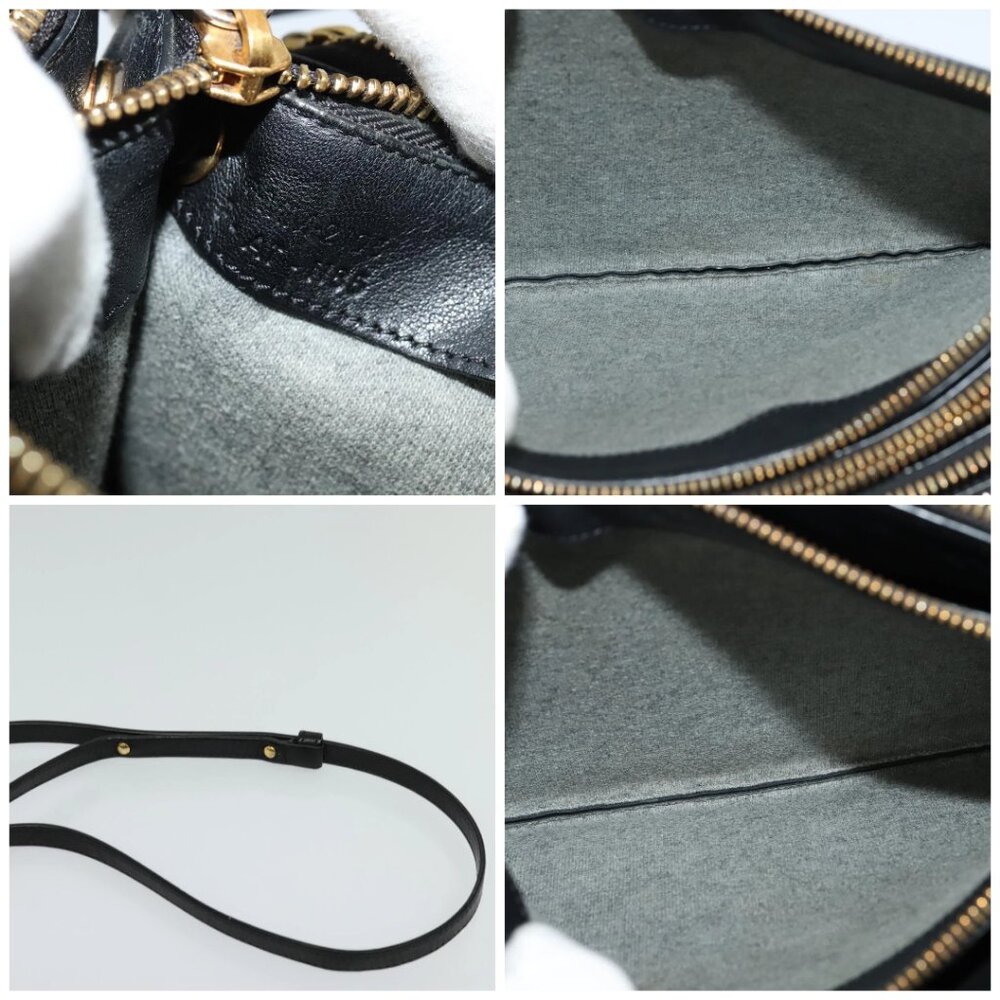 CELINE Trio bag Shoulder Bag Leather Black Gold Auth - Picture 15 of 16